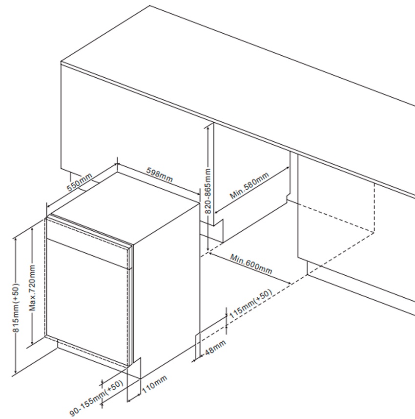 Схема встраивания для посудомоечной машины Smeg STL825B-2