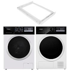 Комплект Maunfeld стиральная машина MFWM1410STWH03 + сушильная машина MFDM168WH03B + соединительный элемент WM-SK03