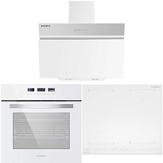 Комплект Maunfeld варочная панель CVI604SBEXWH Inverter + духовой шкаф EOEH.5811W + вытяжка MZR 60 белое стекло